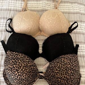 Victoria's Secret Cream and Black Push-Up Bras with Molded Cups